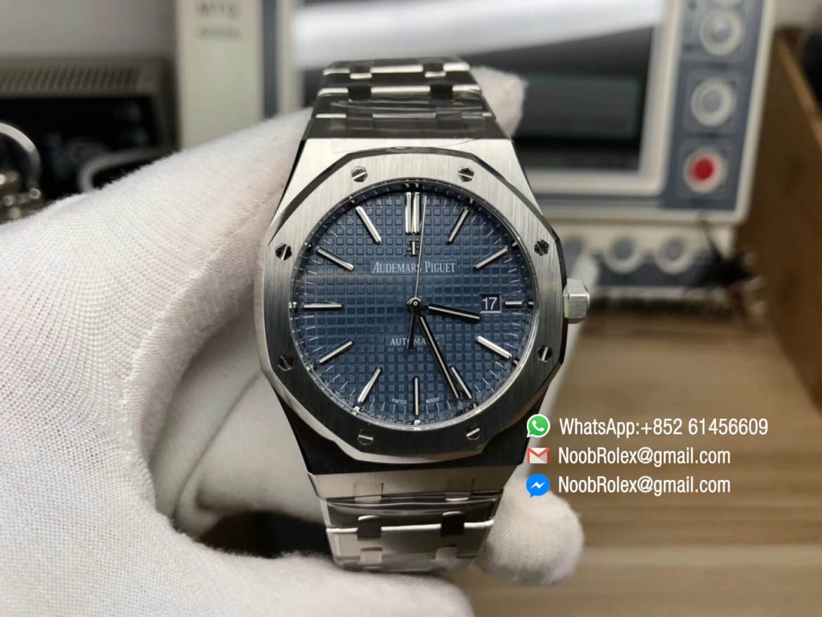 AP Royal Oak 41mm 15400 Stainless Steel Case Blue Textured Dial on Steel Bracelet A3120 JF Best Edition V5 01