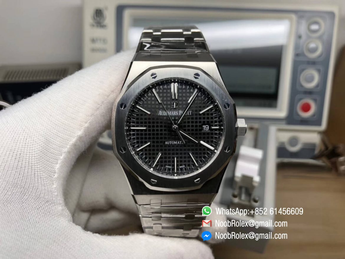 AP Royal Oak 41mm 15400 Stainless Steel Case Gray Textured Dial on Steel Bracelet A3120 JF Top Clone Best Edition V5 01