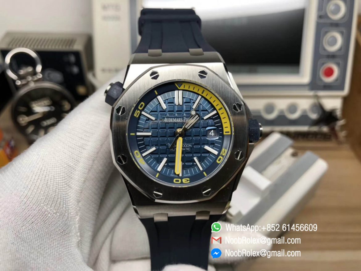 AP Royal Oak Offshore Diver 2017 Blue Dial 15710 on Rubber Strap A3120 Movement JF Best Edition Clone 01