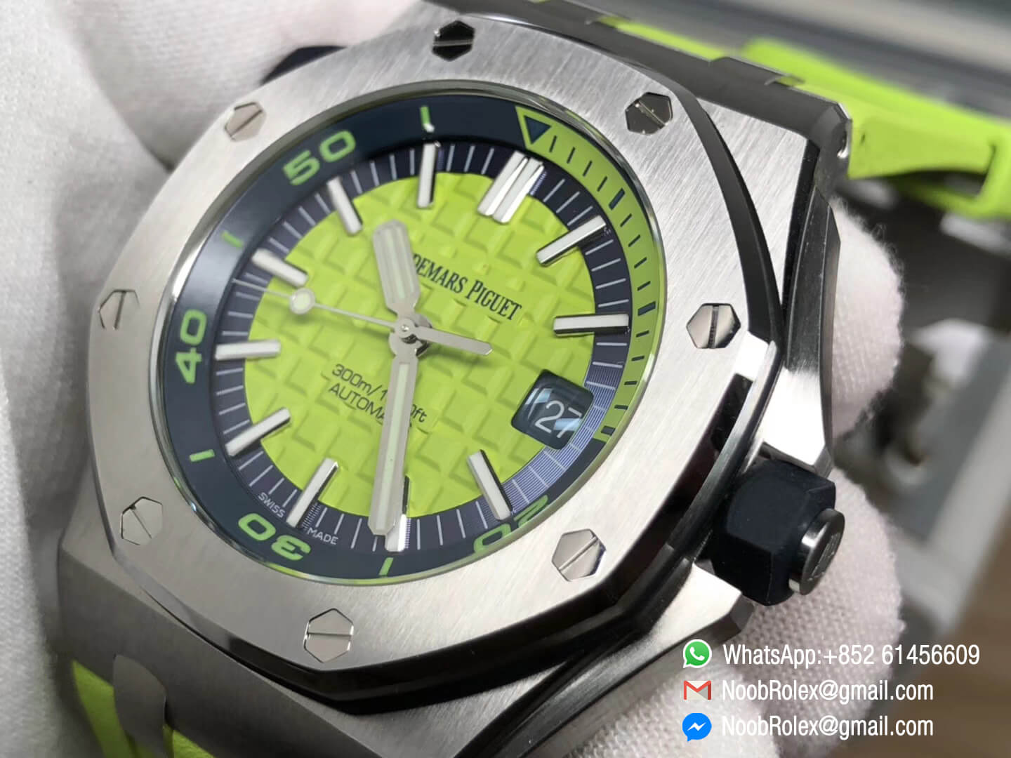 AP Royal Oak Offshore Diver Watch 15710 Green Theme Green Dial Steel Case on XS Rubber Strap A3120 JF Top Clone Best Edition 05