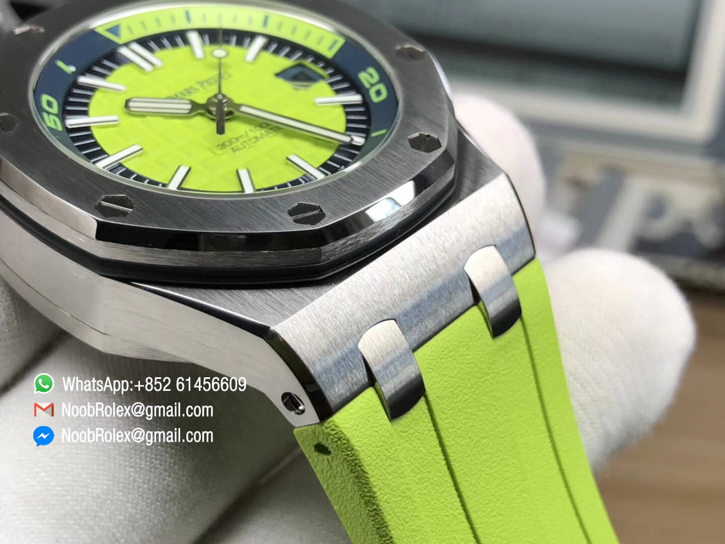 AP Royal Oak Offshore Diver Watch 15710 Green Theme Green Dial Steel Case on XS Rubber Strap A3120 JF Top Clone Best Edition 06
