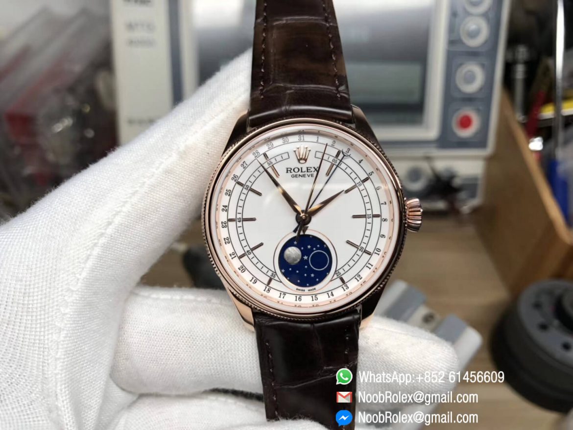 Cellini Moonphase Display Wristwatch Rose Gold Case 39mm White Dial Manual winding Movement Top Clone Quality 01