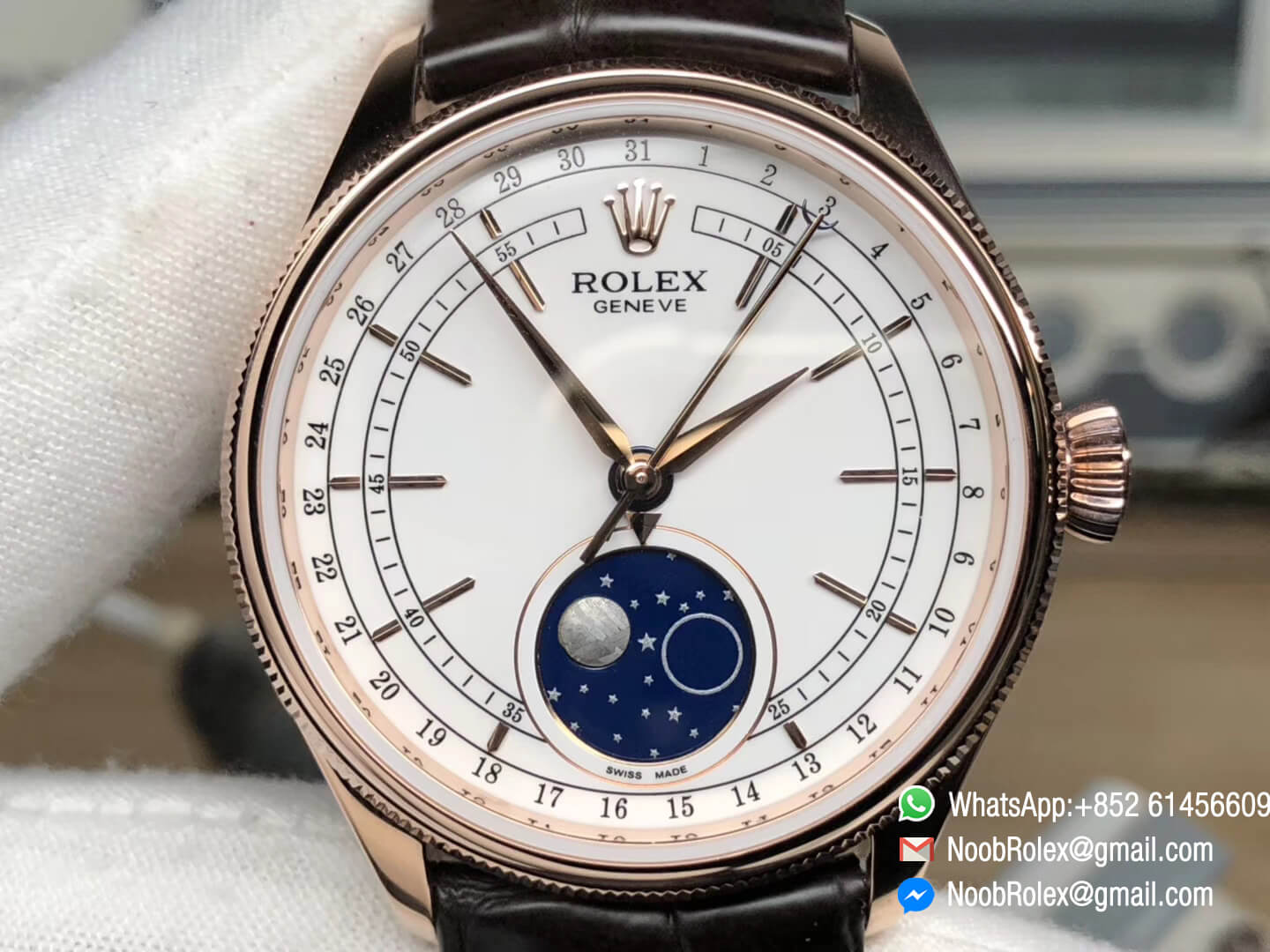 Cellini Moonphase Display Wristwatch Rose Gold Case 39mm White Dial Manual winding Movement Top Clone Quality 02