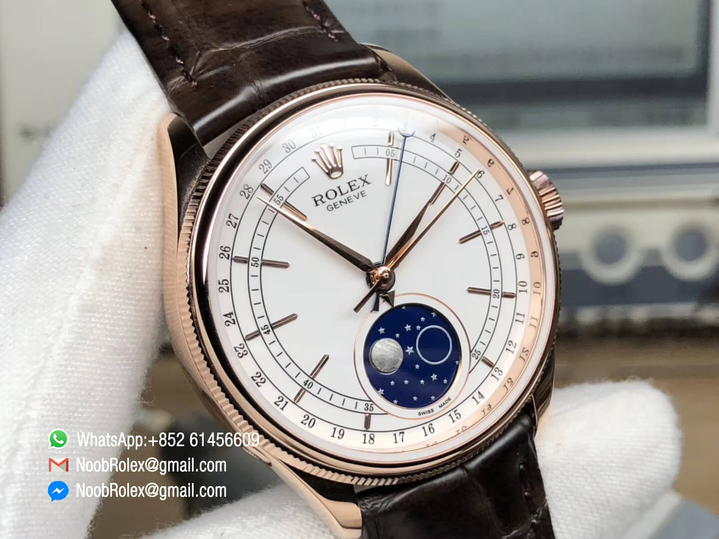 Cellini Moonphase Display Wristwatch Rose Gold Case 39mm White Dial Manual winding Movement Top Clone Quality 03