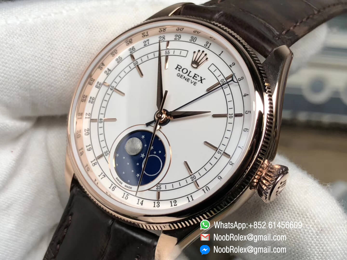 Cellini Moonphase Display Wristwatch Rose Gold Case 39mm White Dial Manual winding Movement Top Clone Quality 04