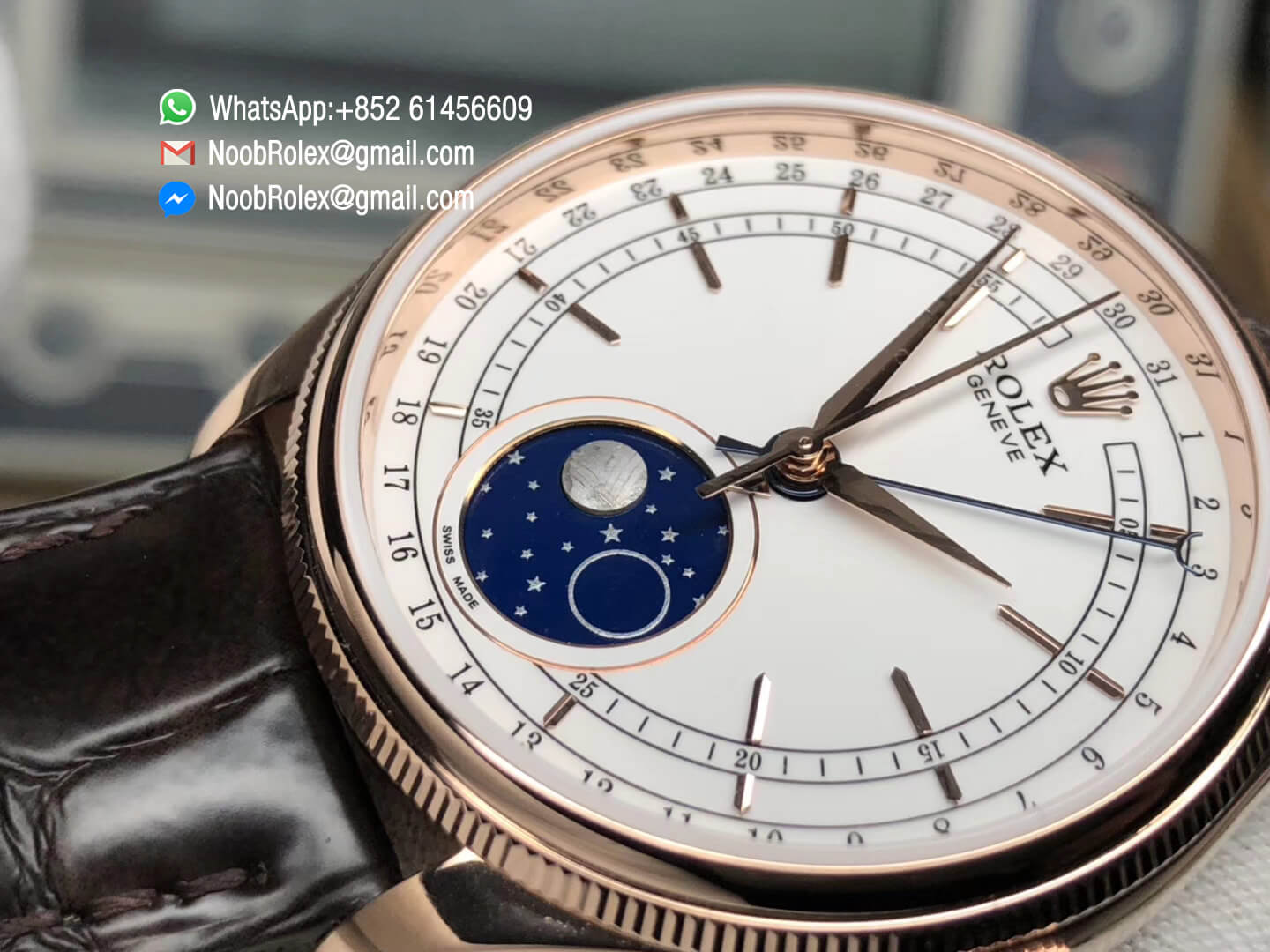 Cellini Moonphase Display Wristwatch Rose Gold Case 39mm White Dial Manual winding Movement Top Clone Quality 05