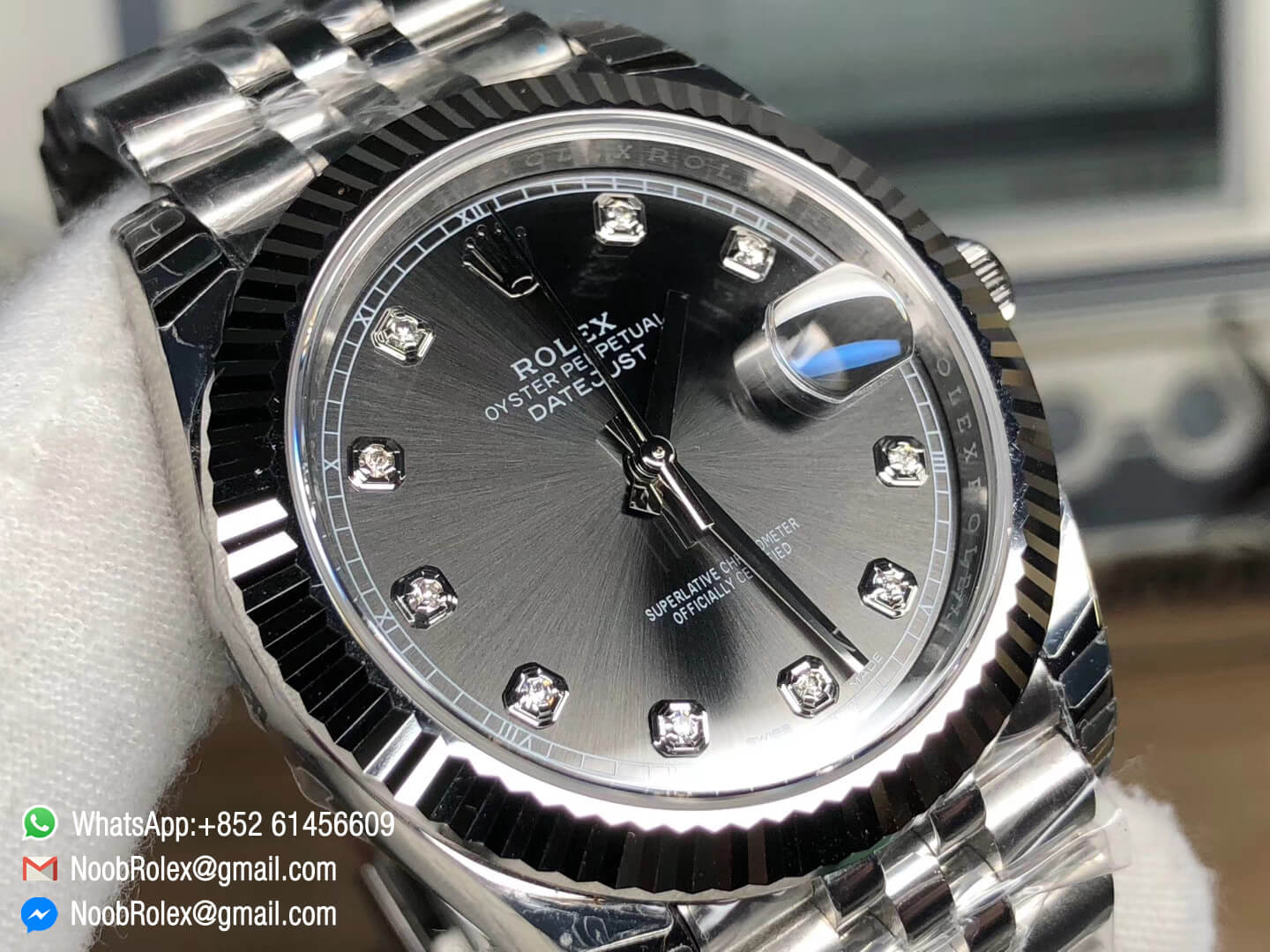 DateJust 41 126334 Fluted Bezel Gray Dial Diamonds Markers on Stainless Steel Case Jubilee Bracelet A3235 Noob Top Fake Quality 03
