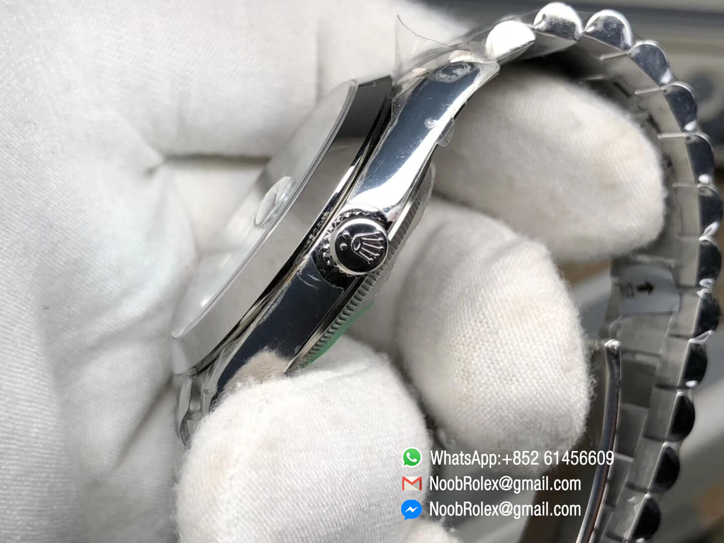 Day Date II Stainless Steel Polished Bezel Ice Blue Dial Crystal Markers on Steel Bracelet A3255 Same Serials Card Top Quality Replica Best Edition 07