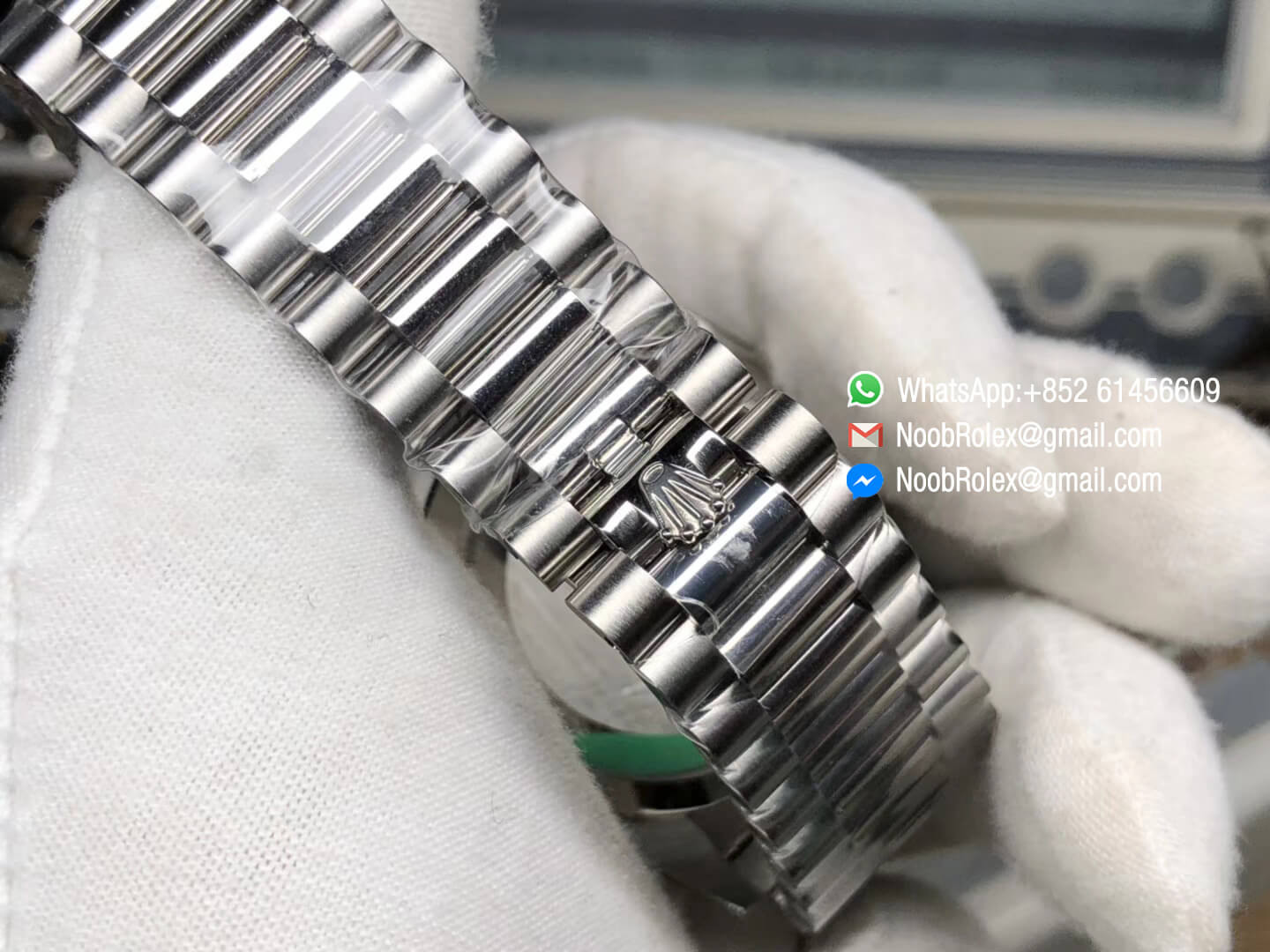 Day Date II Stainless Steel Polished Bezel Ice Blue Dial Crystal Markers on Steel Bracelet A3255 Same Serials Card Top Quality Replica Best Edition 09