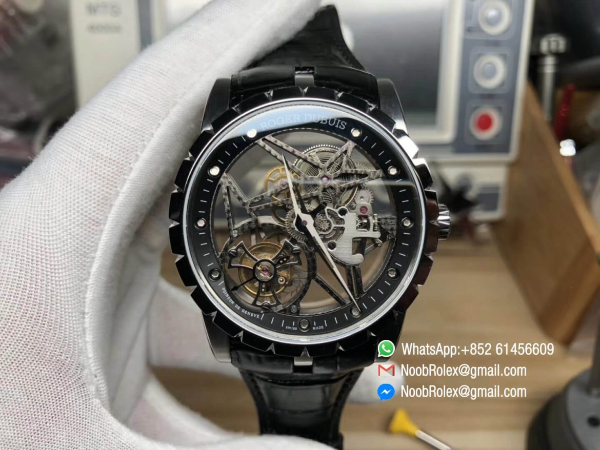 Excalibur Rddbex0393 Stainless Steel BBR Best Edition Clone 2136 Tourbillon Movement Skeleton Dial on Black Leather Strap 01