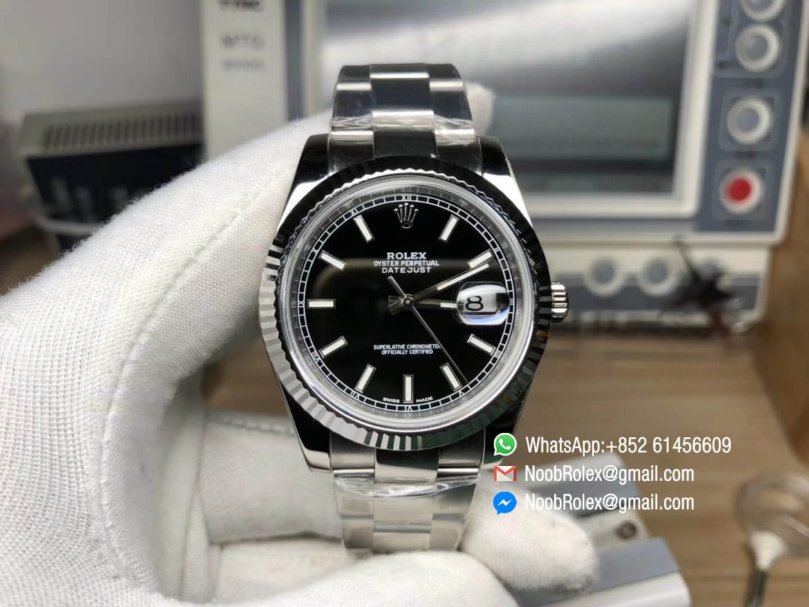 Oyster Perpetual DateJust 36 904L Steel Case 116234 Black Dial Stick Markers on Steel Bracelet SA3135 Top Clone Watch The Best Edition 01