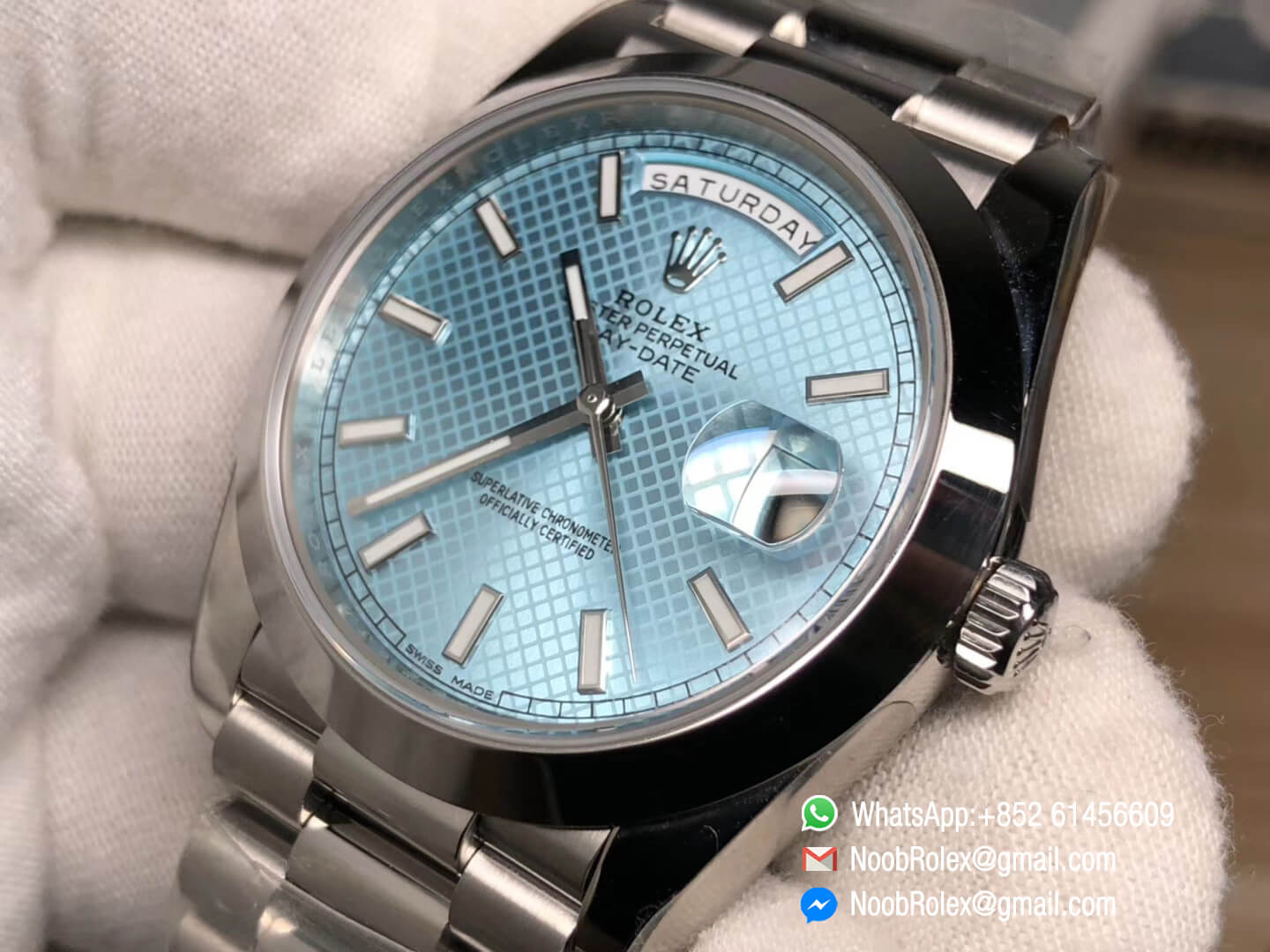 Oyster Perpetual Day Date 40 228239 Steel Case Ice Blue with Diagonal Motif Dial Asian Clone Calibre 3255 Movement President Bracelet 05