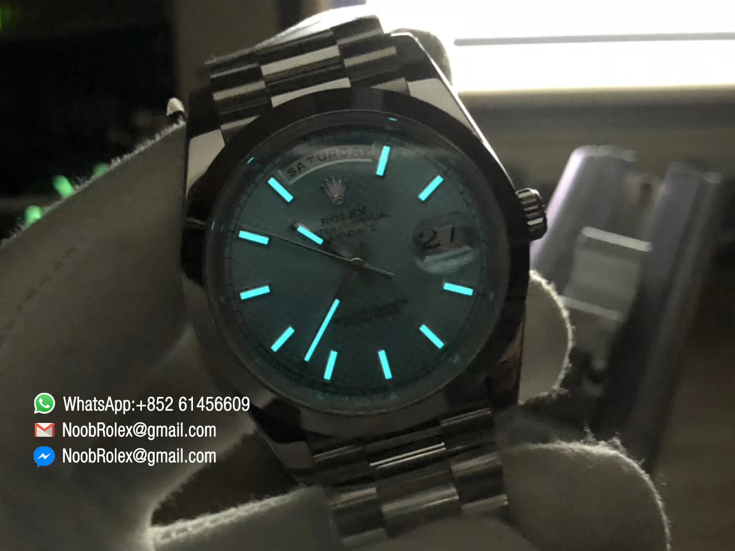 Oyster Perpetual Day Date 40 228239 Steel Case Ice Blue with Diagonal Motif Dial Asian Clone Calibre 3255 Movement President Bracelet 09