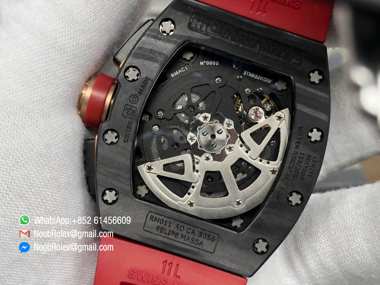 RM011 Lotus F1 Team Limitied Edition Carbon Case Chronograph KVF Best Edition Crystal Skeleton Dial Red on Red Rubber Strap A7750 08