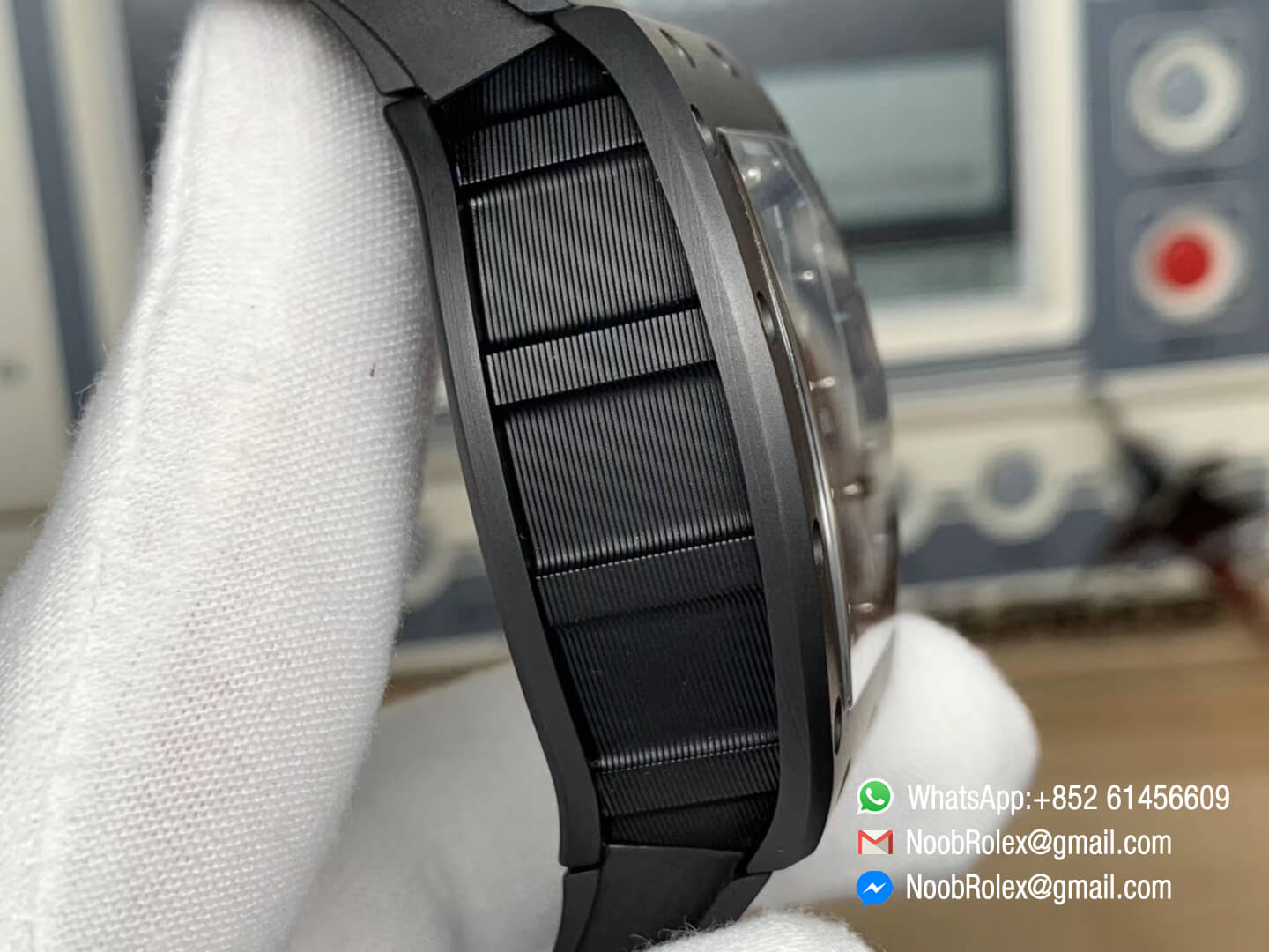 RM011 Real Ceramic Case Chronograph Rep Watch Crystal Skeleton Dial Black on Black Rubber Strap A7750 KVF Top Level Quality 04