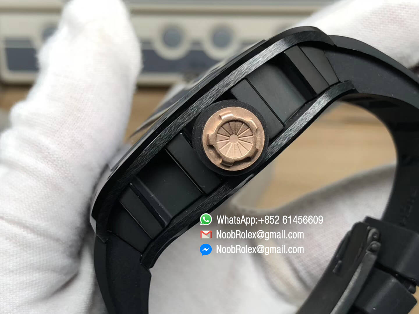 RM052 Black Ceramic Bezel Full Paved Rose Gold Diamonds Skull Dial on Black Rubber Strap MIYOTA8215 07