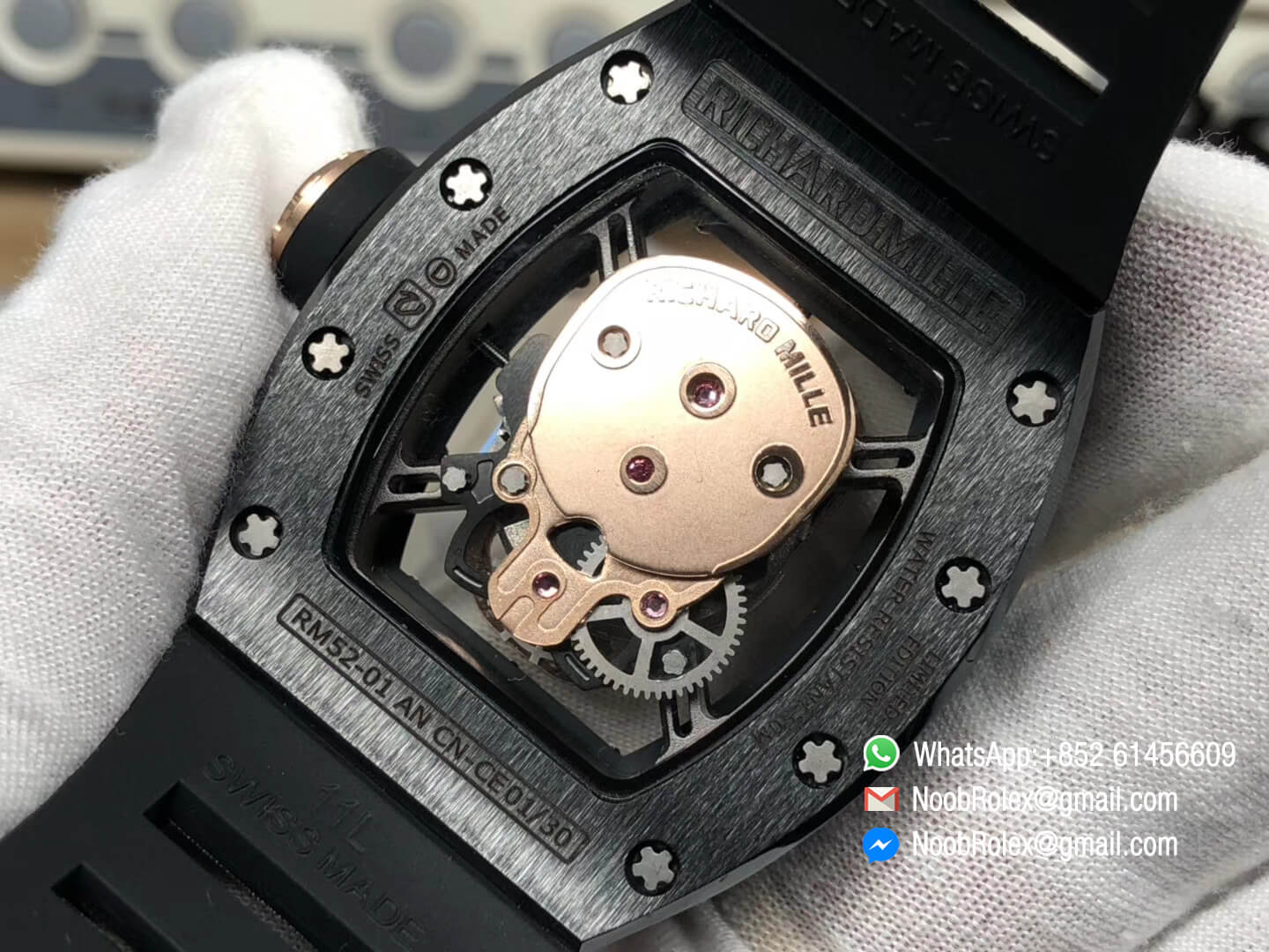 RM052 Black Ceramic Bezel Full Paved Rose Gold Diamonds Skull Dial on Black Rubber Strap MIYOTA8215 08