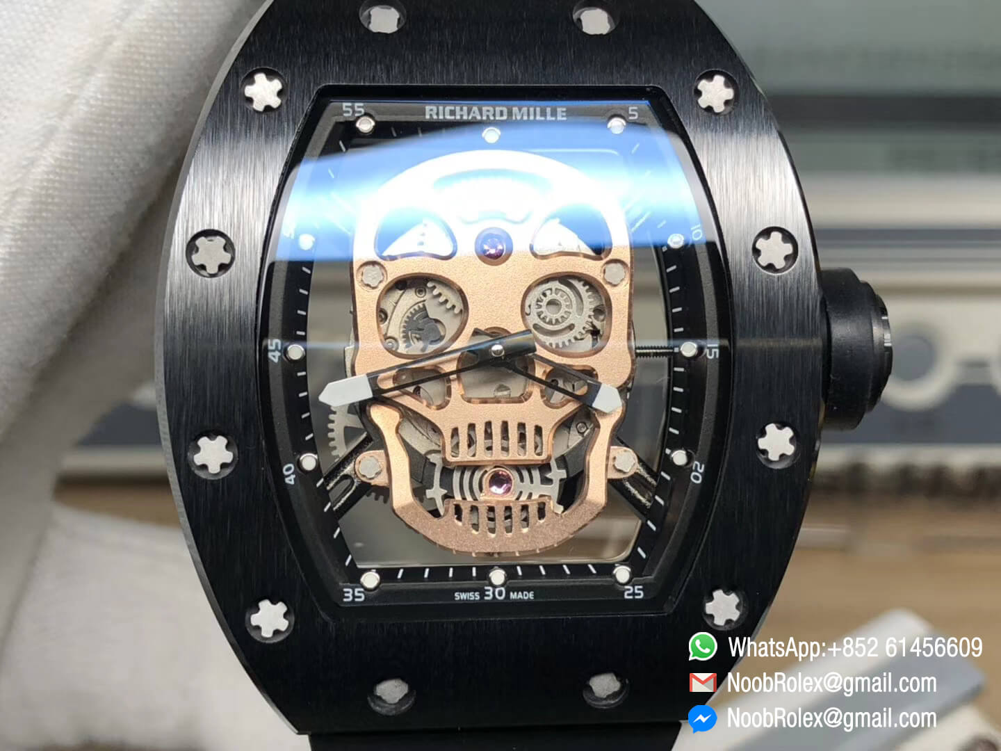 RM052 Titanium Case Gold Skull Skeleton Dial Black Rubber Strap MIYOTA 8215 Movement 02