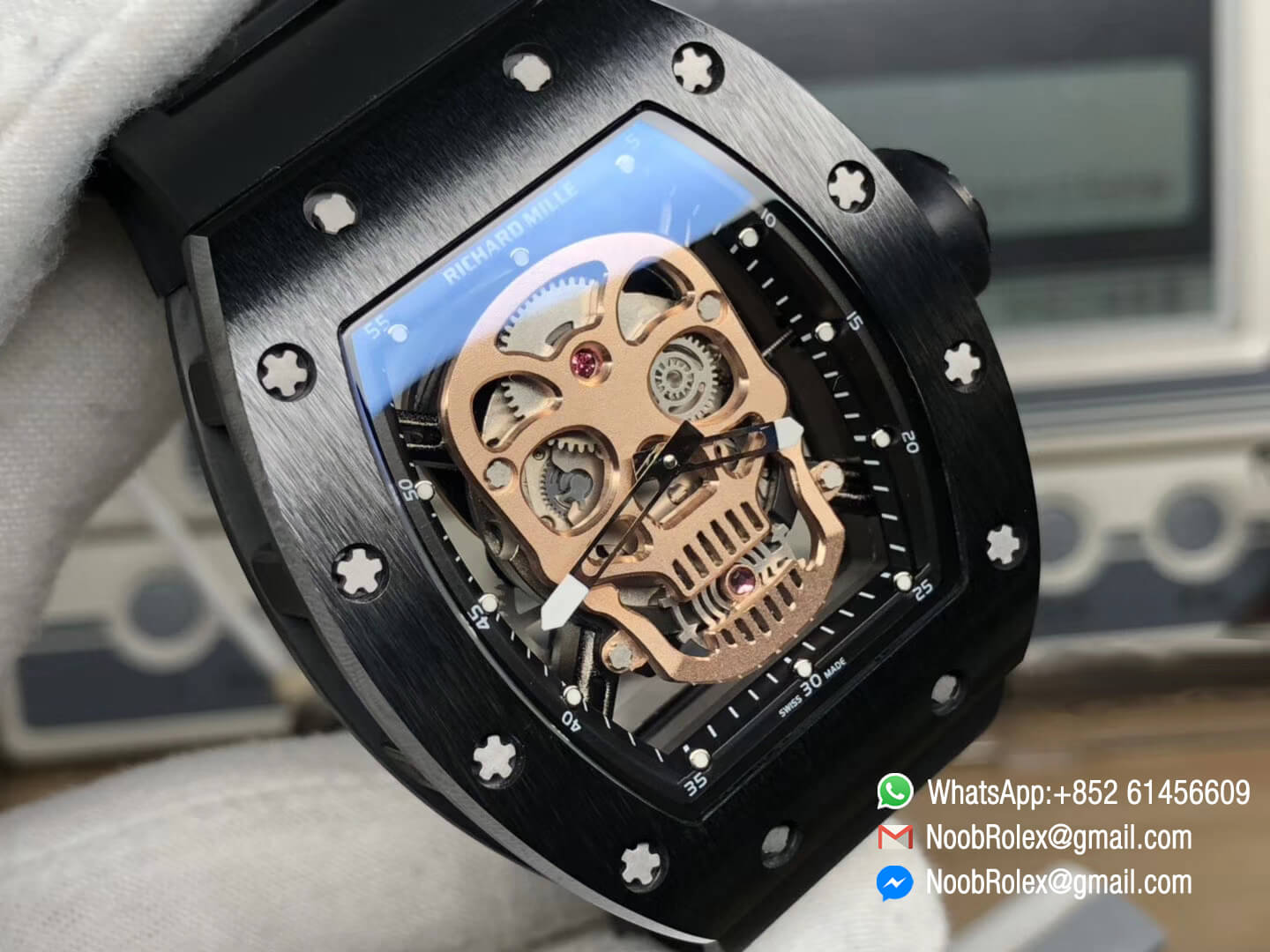 RM052 Titanium Case Gold Skull Skeleton Dial Black Rubber Strap MIYOTA 8215 Movement 03