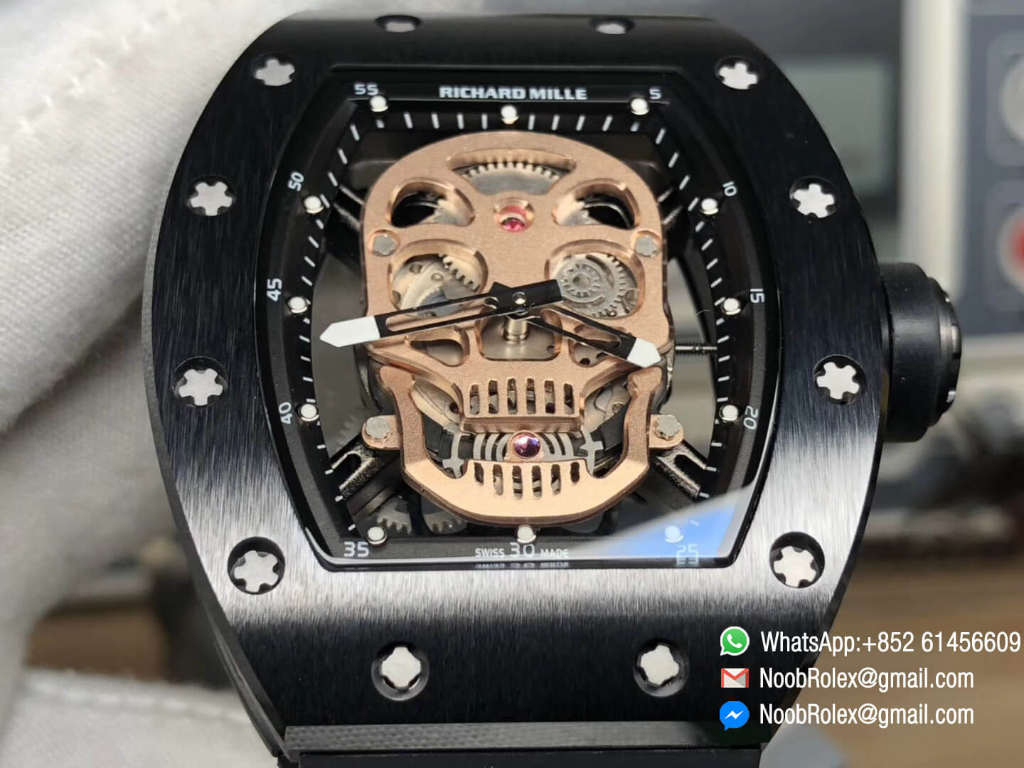 RM052 Titanium Case Gold Skull Skeleton Dial Black Rubber Strap MIYOTA 8215 Movement 04