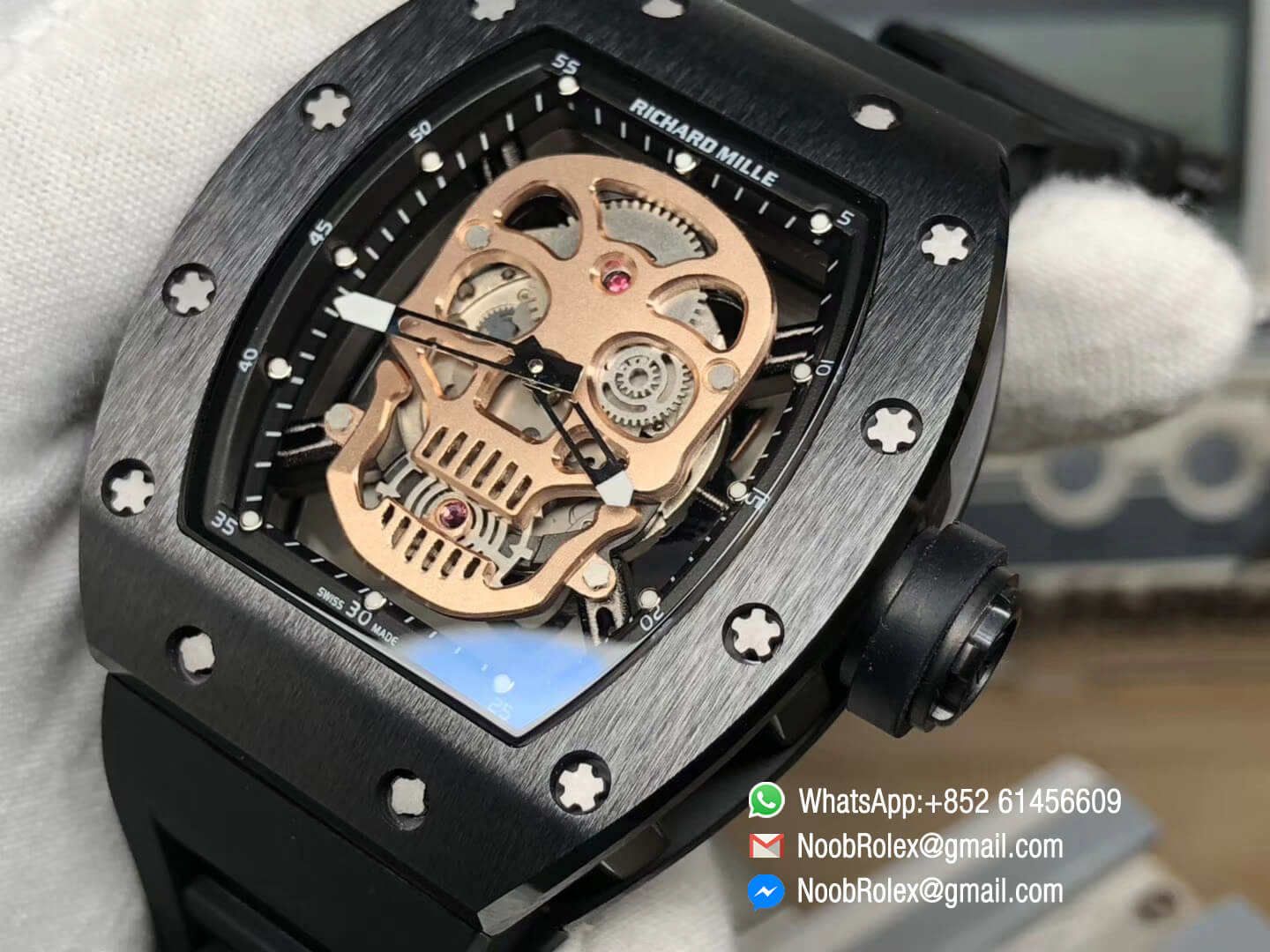 RM052 Titanium Case Gold Skull Skeleton Dial Black Rubber Strap MIYOTA 8215 Movement 05