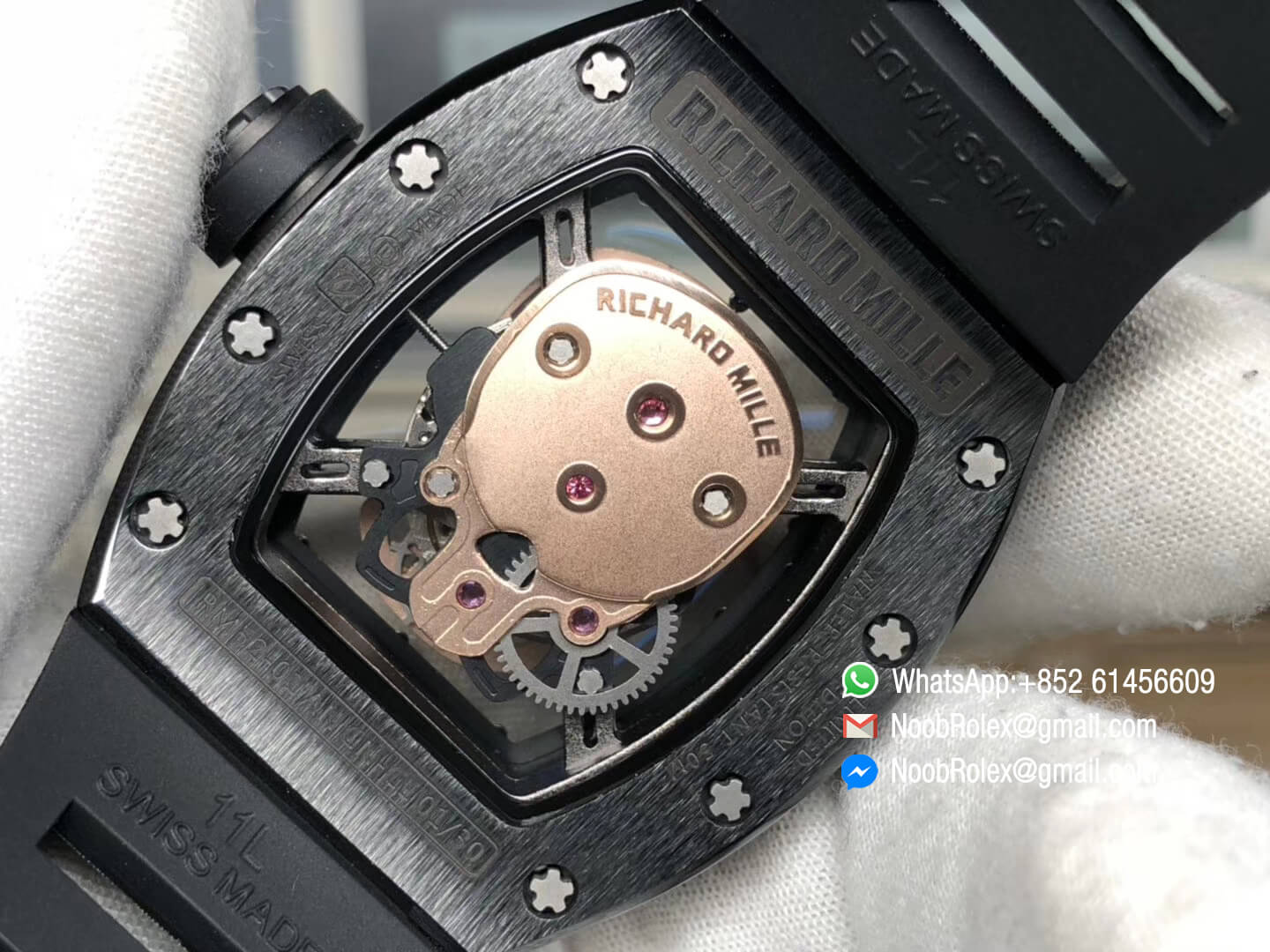 RM052 Titanium Case Gold Skull Skeleton Dial Black Rubber Strap MIYOTA 8215 Movement 09