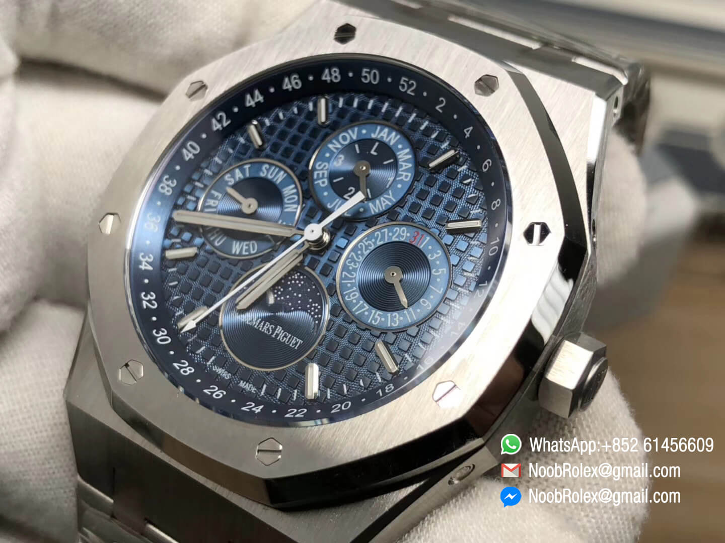 Royal Oak 41mm Complicated Function 26574 Stainless Steel Case Bracelet Blue Textured Dial A5134 JF Best Edition 05