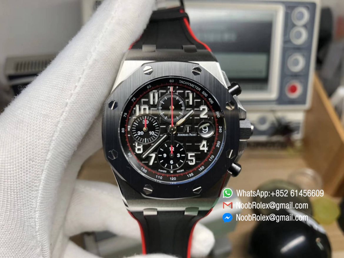 Royal Oak Offshore 26470SO 2018 SIHH Dark Knight Theme Black Dial Black Red Rubber Strap Chrono A3126 JF Best Edition 01