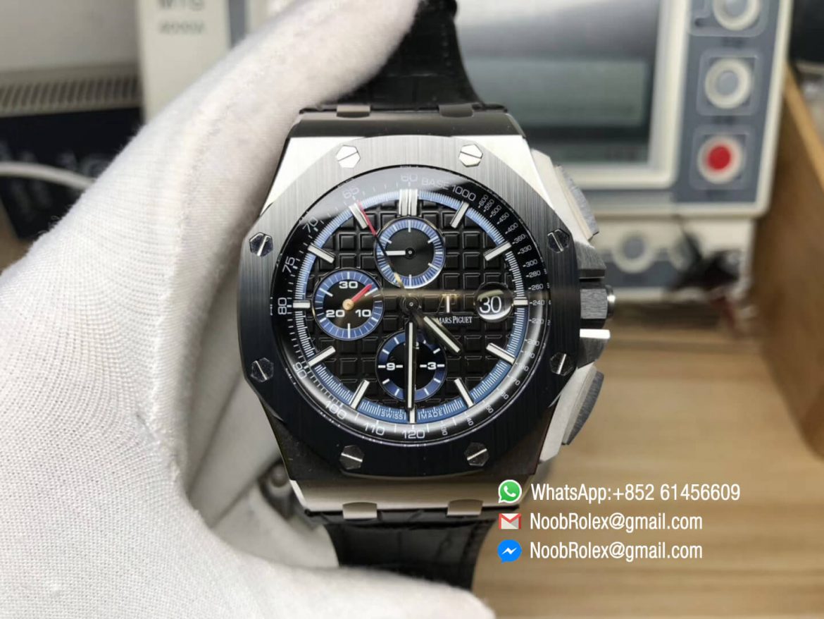 Royal Oak Offshore Chronograph 26411 Steel Case Black Dial Blue Sub Dial Clone Swiss 3126 Movement JF V2 01