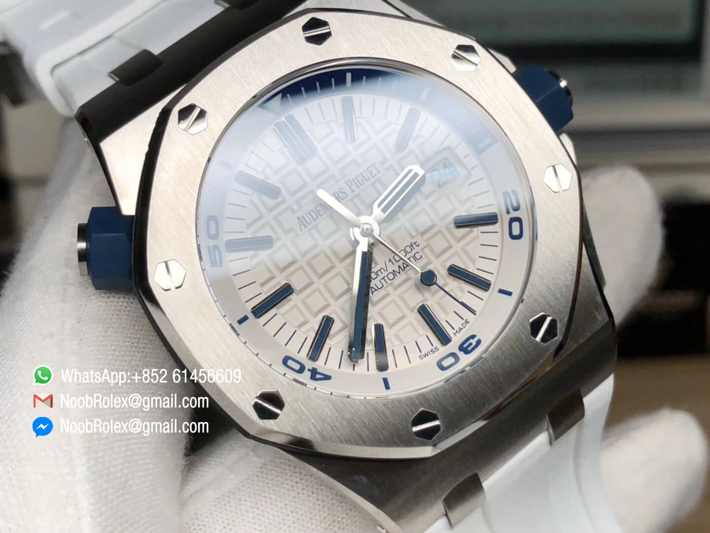 Royal Oak Offshore Diver 15710ST Steel Case White Dial Blue Markers White Rubber Strap A3120 JF Noob Watch Review The Best Swiss Replica Watches