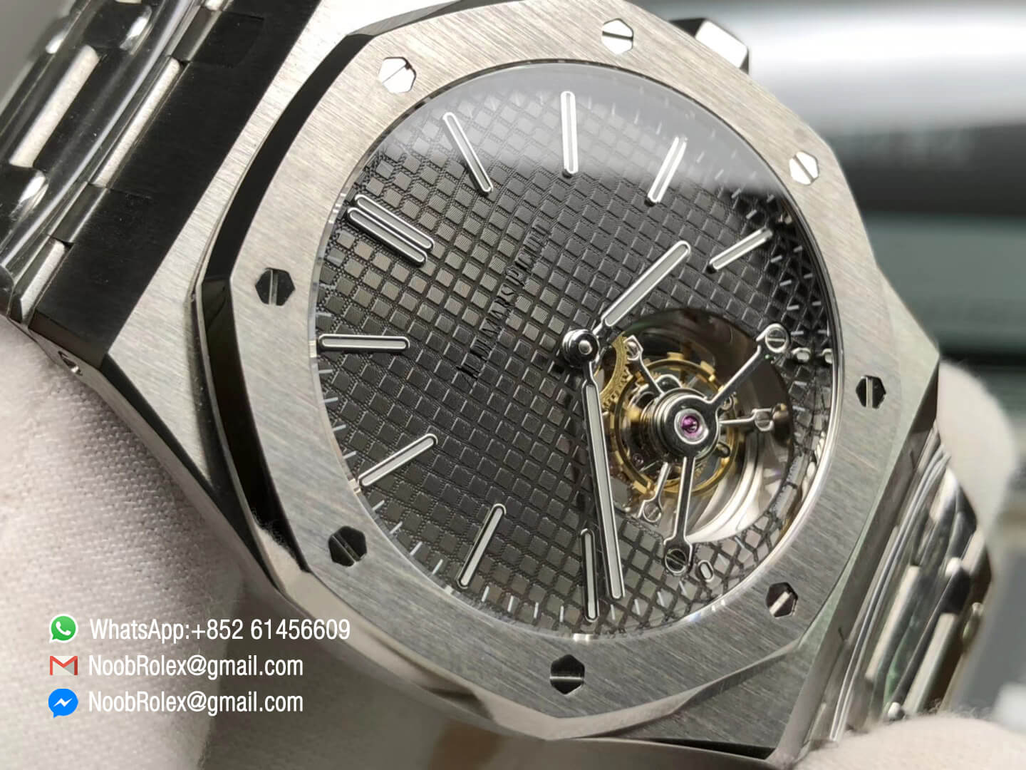 Royal Oak Tourbillon Extra thin Stainless Steel Case Gray Textured Dial Hand winding Movement on Steel Bracelet JF Top Clone Best Edition 03