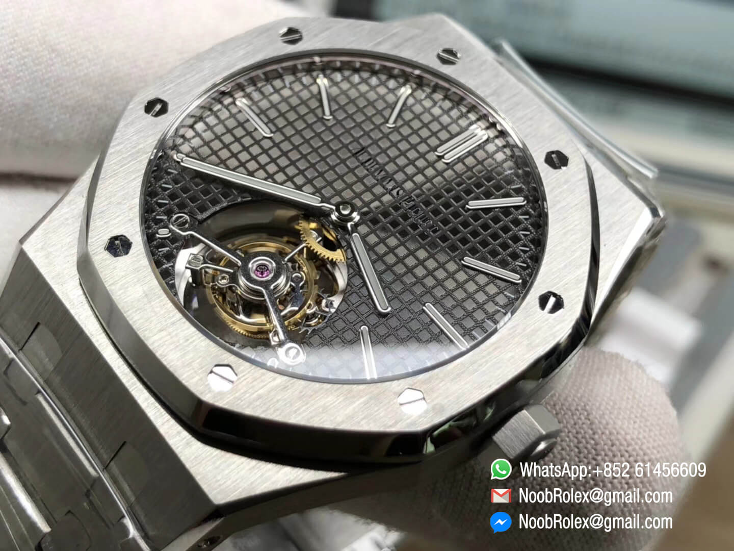 Royal Oak Tourbillon Extra thin Stainless Steel Case Gray Textured Dial Hand winding Movement on Steel Bracelet JF Top Clone Best Edition 05