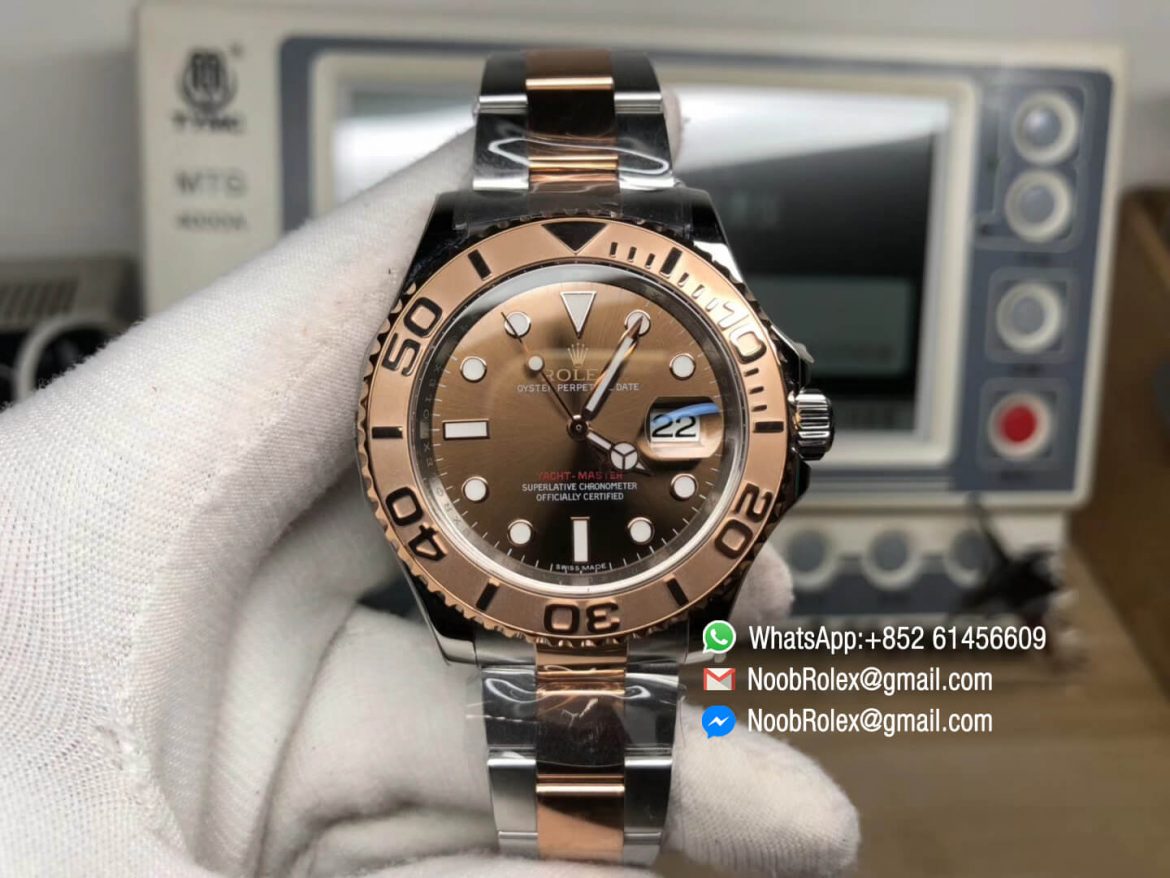 Yacht Master 116621 Rose Gold Wrapped Bezel Brown Dial Steel and Rose Gold Bracelet SA3135 GMF Best Edition Top Quality Rep Wristwatch 01