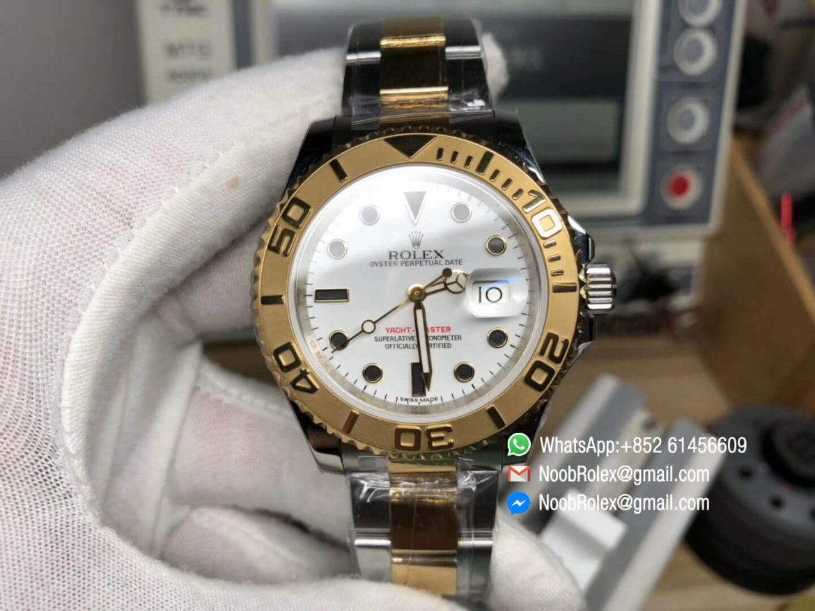 Yacht Master 16623 JF Best Edition White Dial on Steel Yellow Gold Two Tone Bracelet Asian 2836 Movement 01