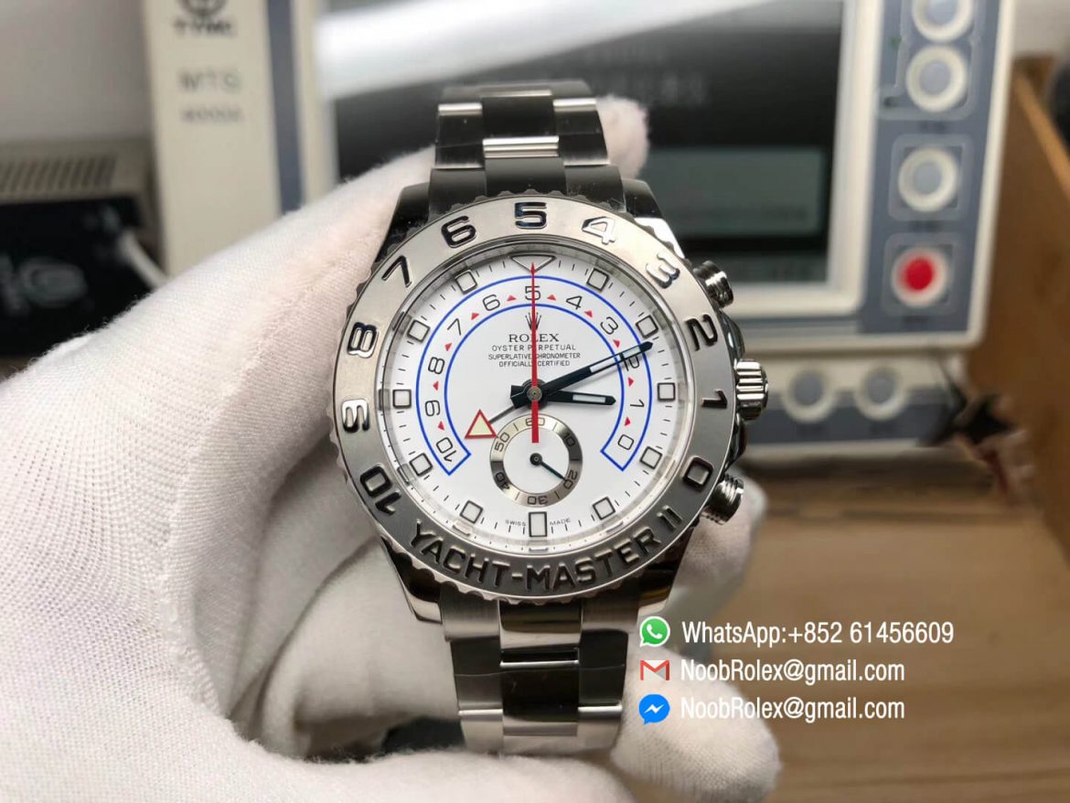 Yacht Master II 116689 Stainless Steel Case White Dial Red Chrono Hand and Second Subdial on Steel Bracelet A7750 JF Top Replica Best Edition 01