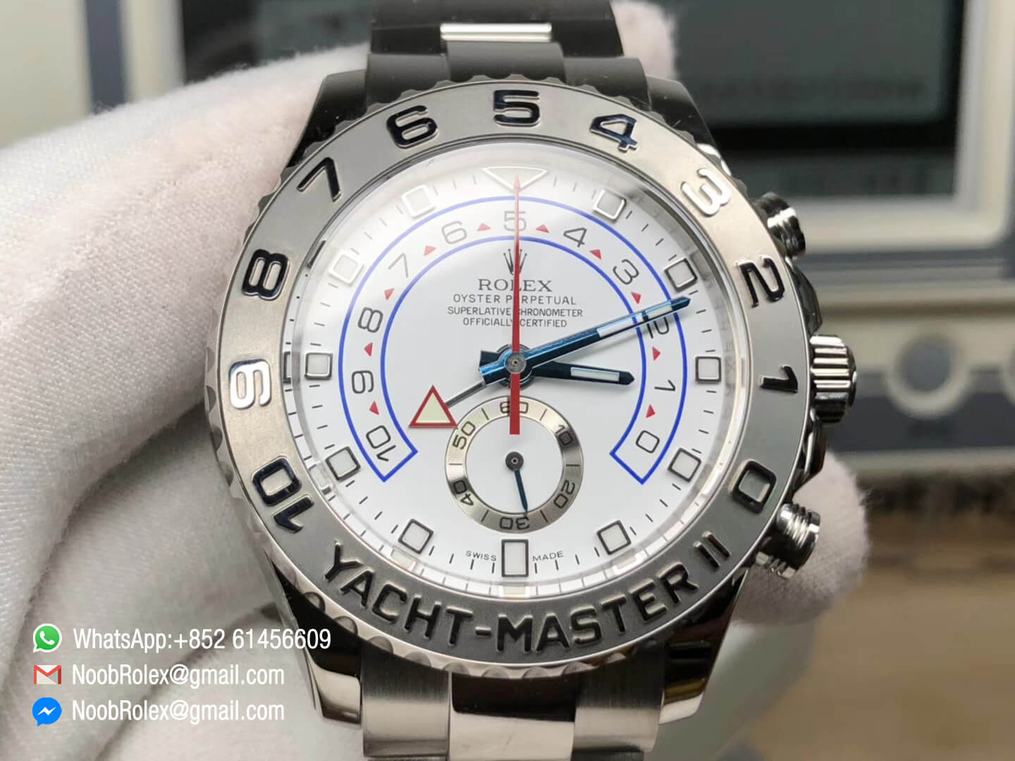 Yacht Master II 116689 Stainless Steel Case White Dial Red Chrono Hand and Second Subdial on Steel Bracelet A7750 JF Top Replica Best Edition 02