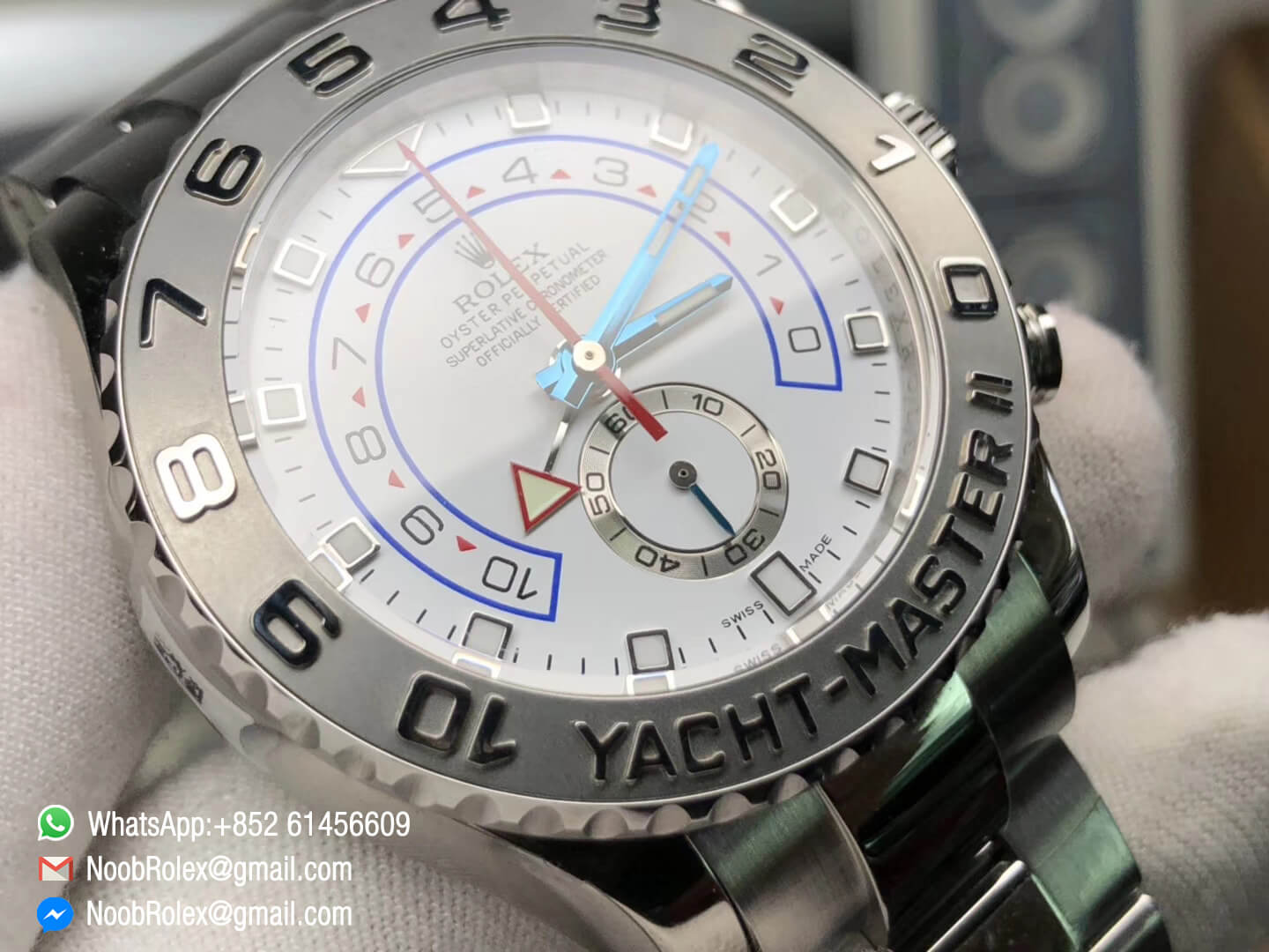 Yacht Master II 116689 Stainless Steel Case White Dial Red Chrono Hand and Second Subdial on Steel Bracelet A7750 JF Top Replica Best Edition 03