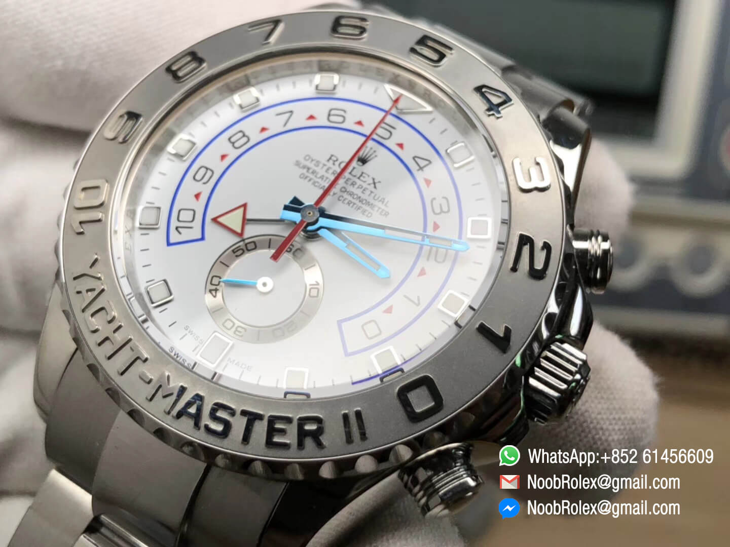 Yacht Master II 116689 Stainless Steel Case White Dial Red Chrono Hand and Second Subdial on Steel Bracelet A7750 JF Top Replica Best Edition 04