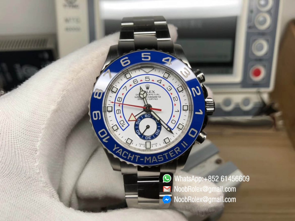 Yacht Master II 2017 baselworld 116680 Stainless Steel Case Blue Ceramic Bezel Silver Hand on Steel Bracelet A7750 JF Best Quality Top Replica 01