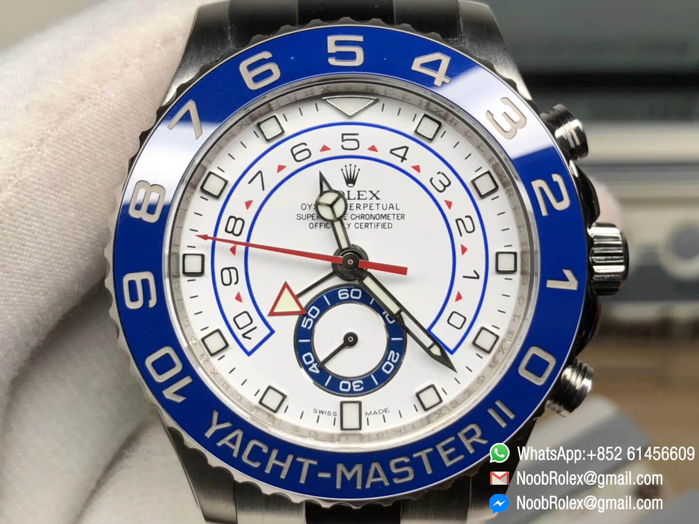 Yacht Master II 2017 baselworld 116680 Stainless Steel Case Blue Ceramic Bezel Silver Hand on Steel Bracelet A7750 JF Best Quality Top Replica 02
