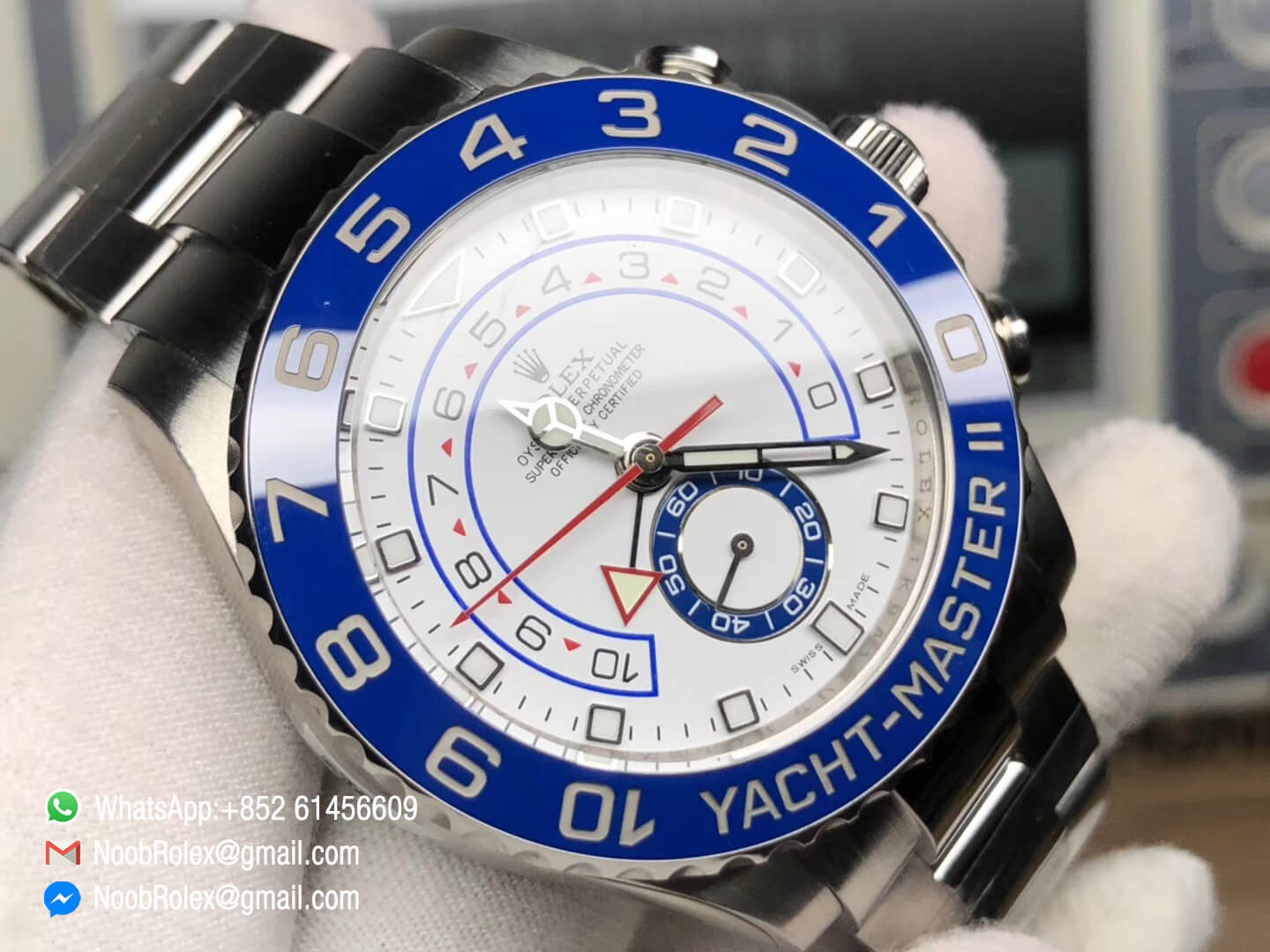 Yacht Master II 2017 baselworld 116680 Stainless Steel Case Blue Ceramic Bezel Silver Hand on Steel Bracelet A7750 JF Best Quality Top Replica 03