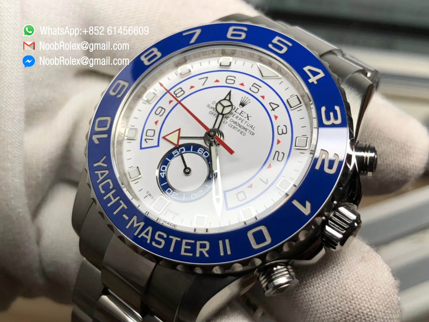 Yacht Master II 2017 baselworld 116680 Stainless Steel Case Blue Ceramic Bezel Silver Hand on Steel Bracelet A7750 JF Best Quality Top Replica 05
