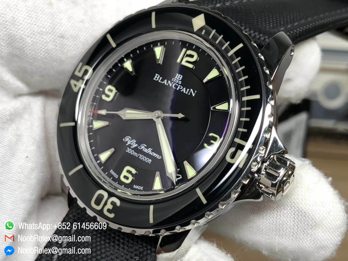 Fifty Fathoms 5015 1130 52 Stainless Steel Case Black Dial on Sail canvas Strap A2836 2018 ZF Top Level Clone Quality 06