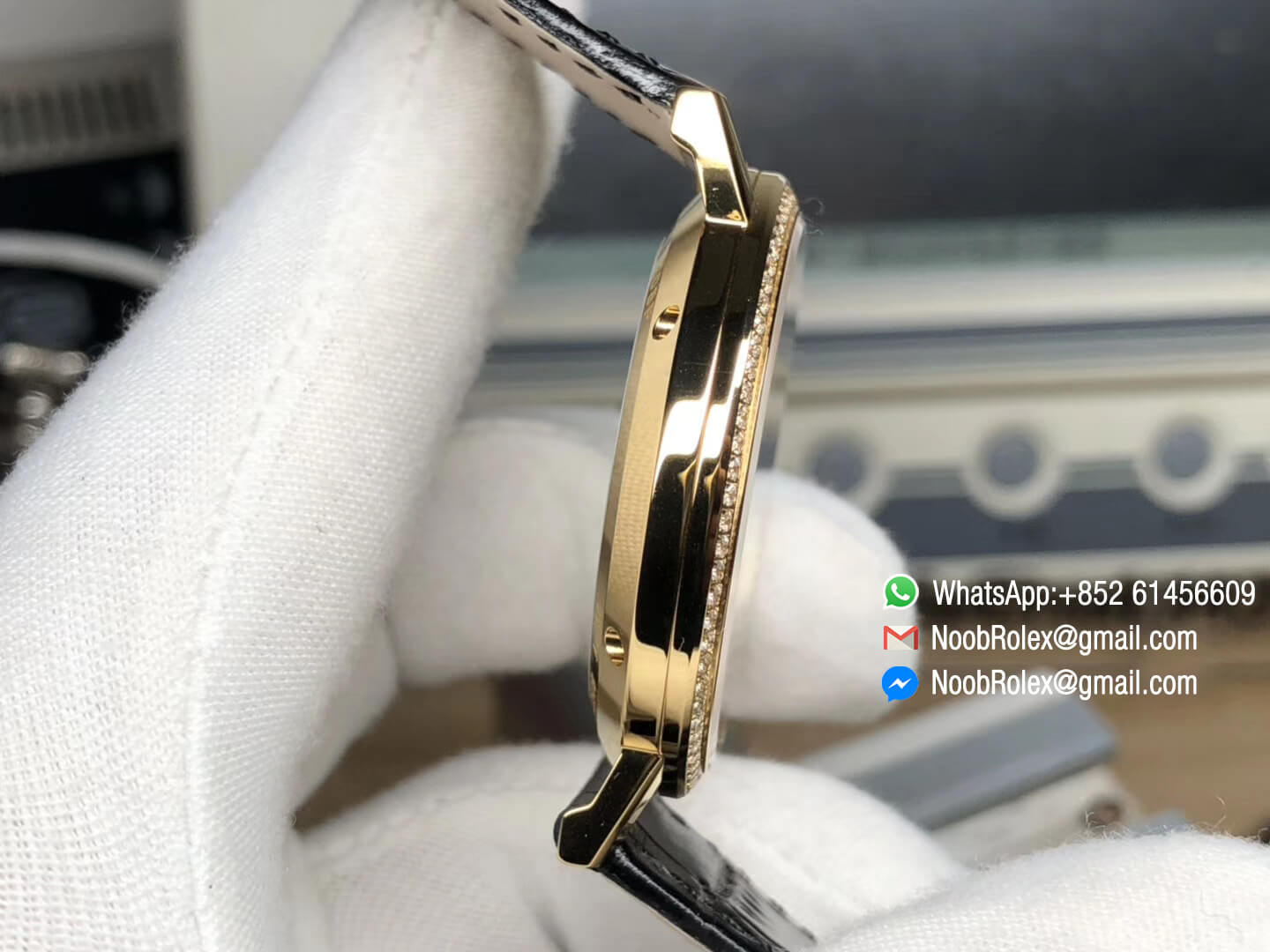 Piaget Altiplano Watch Yello Gold Case Black Dial with Diamonds Bezel on Black Leather Strap MIYOTA 9015 OX Factory Best Edition 04