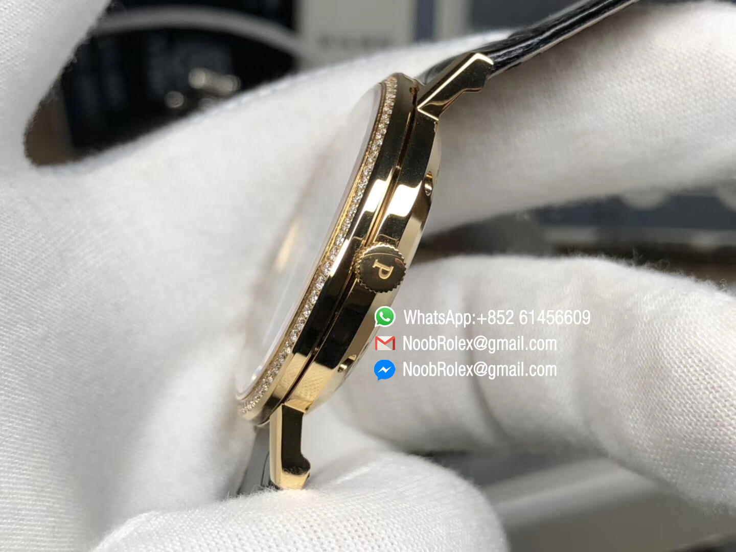 Piaget Altiplano Watch Yello Gold Case Black Dial with Diamonds Bezel on Black Leather Strap MIYOTA 9015 OX Factory Best Edition 06