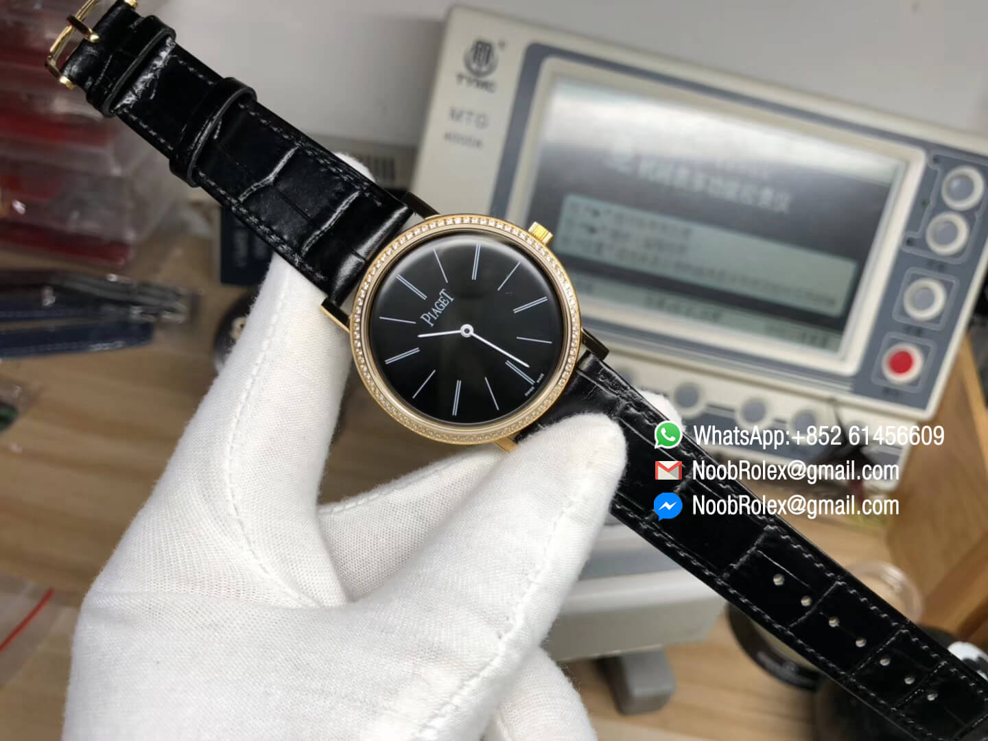 Piaget Altiplano Watch Yello Gold Case Black Dial with Diamonds Bezel on Black Leather Strap MIYOTA 9015 OX Factory Best Edition 09