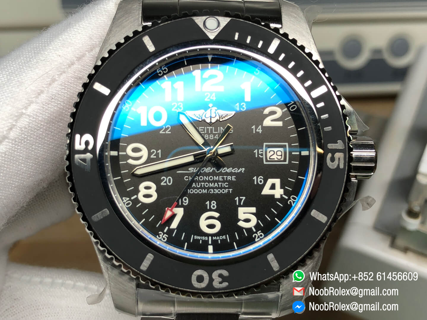 SuperOcean II Watch A17392D7 BD68 162A 44mm Black Dial on Stainless Steel Bracelet A2824 GF Top Clone 02