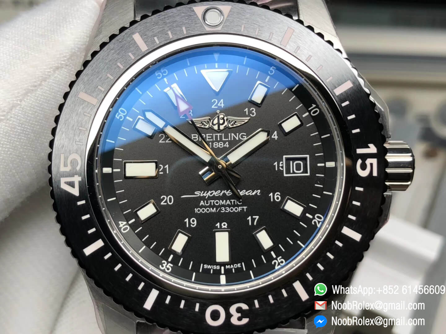 Superocean 44mm Special Edition Stainless Steel Case Ceramic Bezel GF Best Edition Replica Black Dial on Steel Bracelet A2824 02