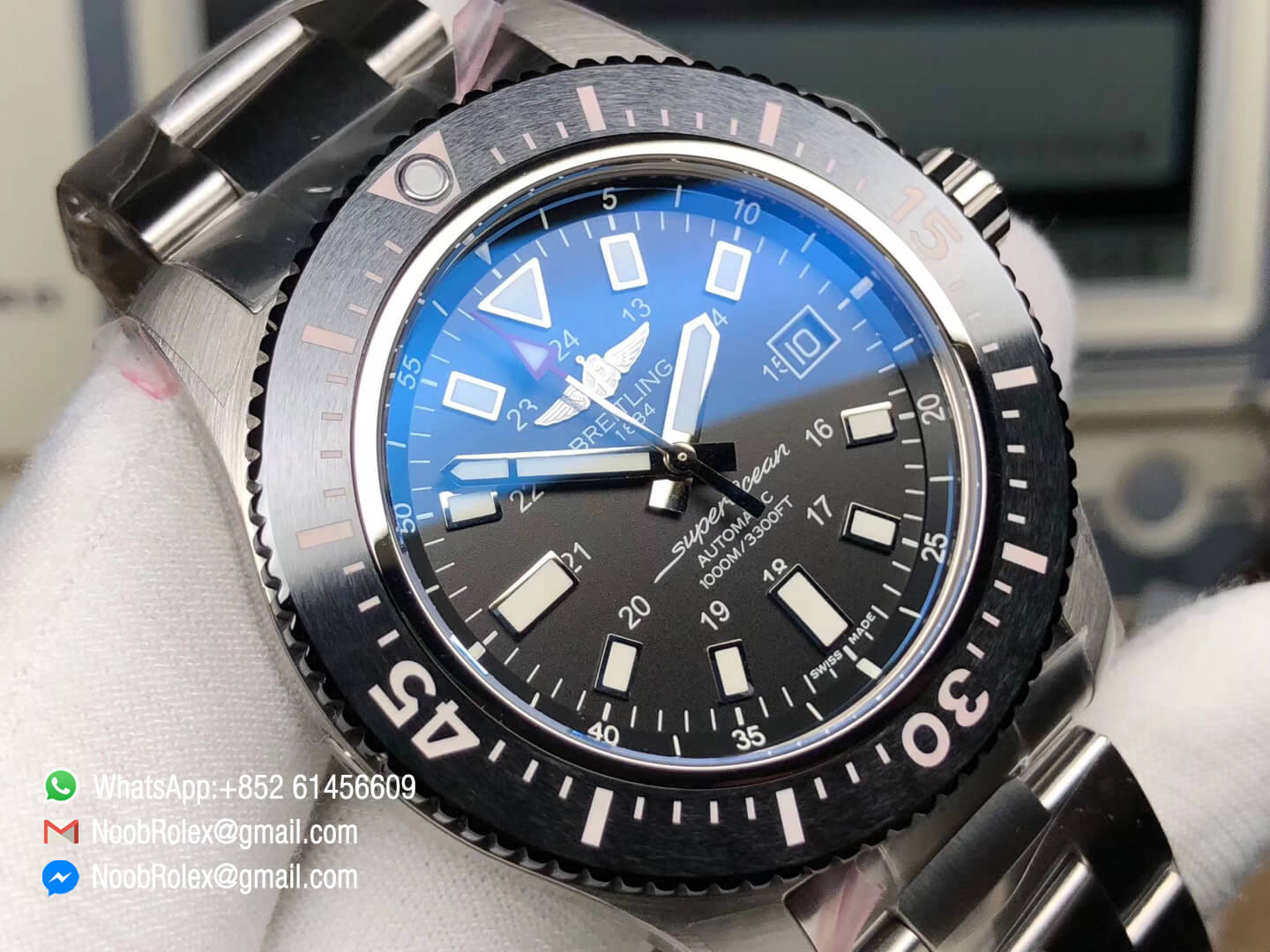 Superocean 44mm Special Edition Stainless Steel Case Ceramic Bezel GF Best Edition Replica Black Dial on Steel Bracelet A2824 03