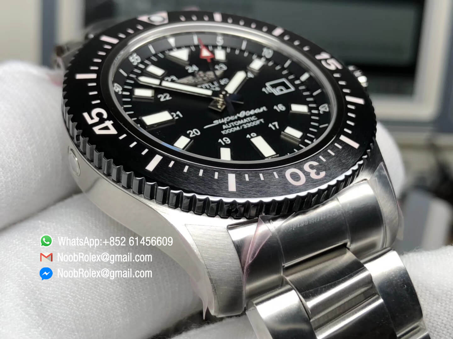 Superocean 44mm Special Edition Stainless Steel Case Ceramic Bezel GF Best Edition Replica Black Dial on Steel Bracelet A2824 05